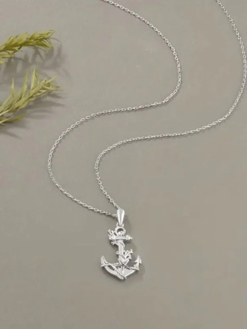 Unisex Silvertone Boat Anchor Embellished Pendant Necklace Platinum Plated